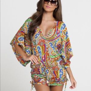 Luli Fama Multicolor Paisley Swim Coverup - Green, Blue, Red, Yellow, Orange